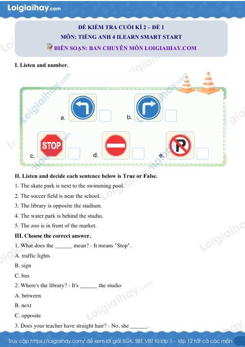 Đề thi học kì 2 Tiếng Anh 4 iLearn Smart Start - Đề số 3